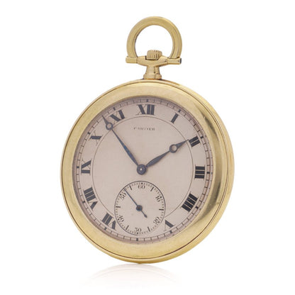 Cartier Art Deco 18ct Yellow Gold Open Face Pocket Watch, EWC movement signed European Watch and Clock Company a joint company with Edward Jaeger of Jaeger-LeCoultre