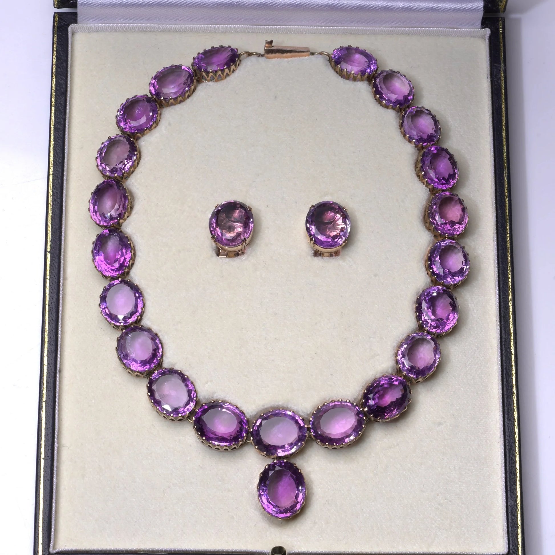 Art Deco Amethyst Riviere Necklace And Earring Suite, 1930's - 1940's