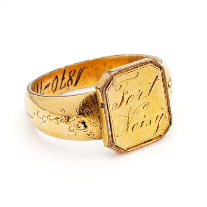 Antique 19th century Franco Prussian War Brass Engraved Signet Ring, with the inscription ' Fort Noisy ' and Engraved with date 1870-1871