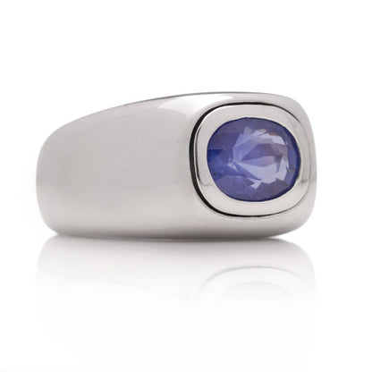 2ct Natural Sapphire Set 18ct White Gold Chunky Domed Unisex Ring