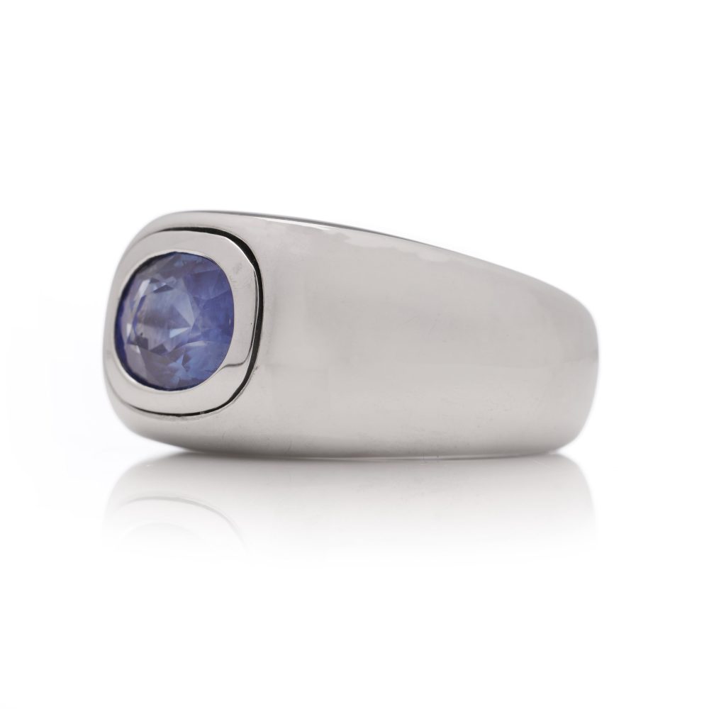 2ct Natural Sapphire Set 18ct White Gold Chunky Domed Unisex Ring