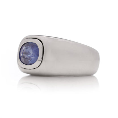 2ct Natural Sapphire Set 18ct White Gold Chunky Domed Unisex Ring