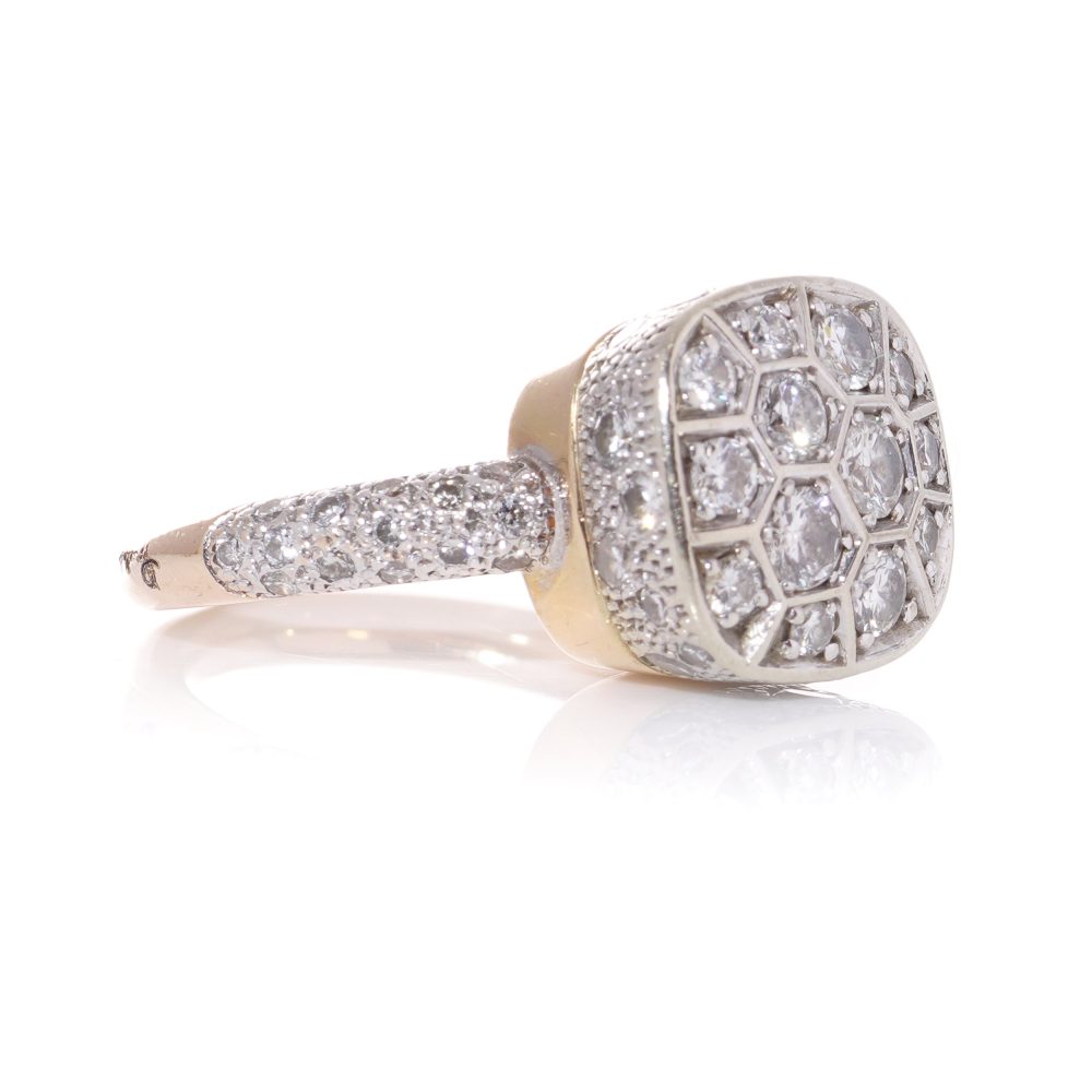 Pomellato diamond ring in white and rose gold.