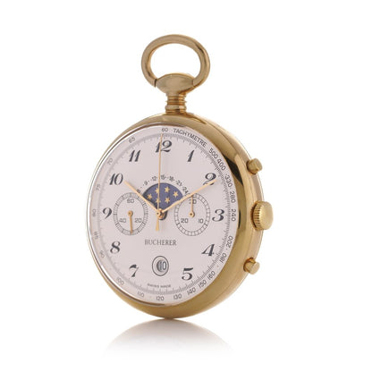 Bucherer Gold Plated Moon Phase Chronograph Pocket Watch