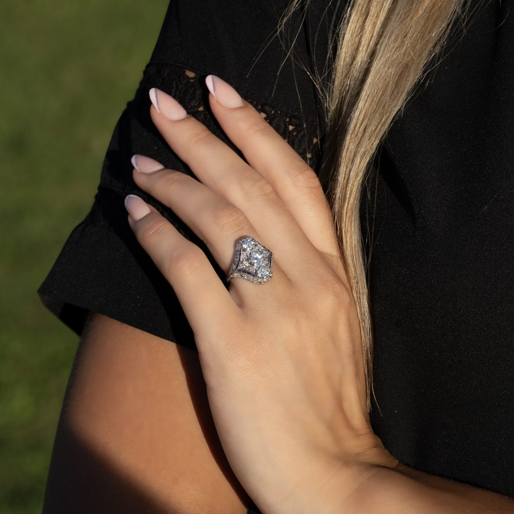 Art Deco Edwardian Diamond And Sapphire Dinner Ring, North to South