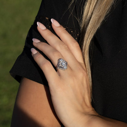 Art Deco Edwardian Diamond And Sapphire Dinner Ring, North to South
