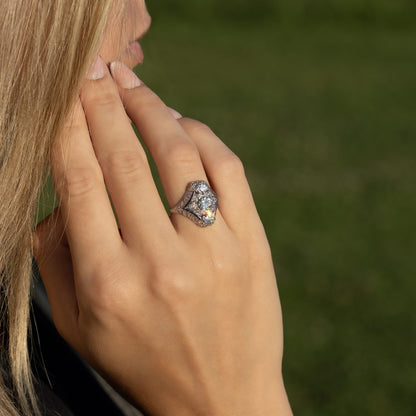 Art Deco Edwardian Diamond And Sapphire Dinner Ring, North to South