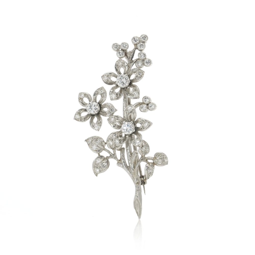 Platinum And Diamond Flower Branch Brooch