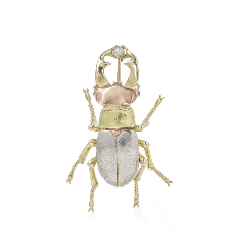 Vintage gold and platinum beetle brooch.