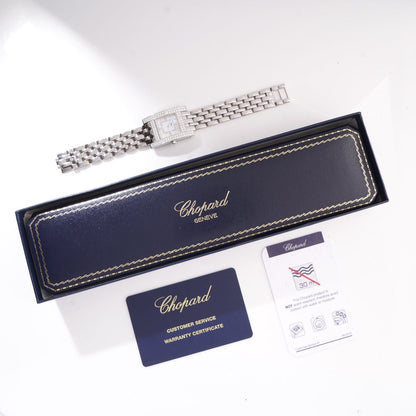 Chopard H 18ct White Gold Watch with 3.48ct Diamond Bezel, Box and Papers