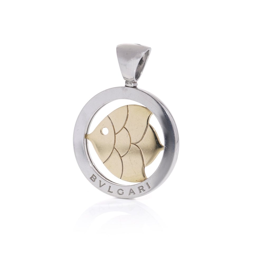 Bvlgari gold and stainless steel golden fish pendant.