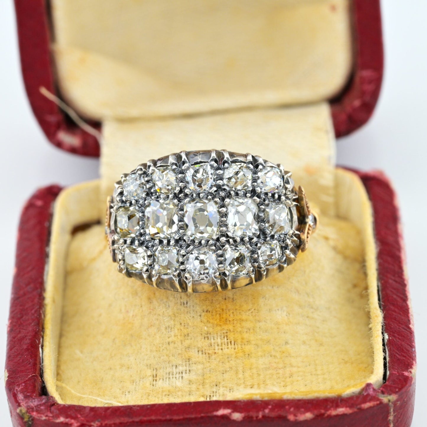 Regency Antique 3ct Old Mine Cut Diamond Three Row Cluster Ring, Circa 1835