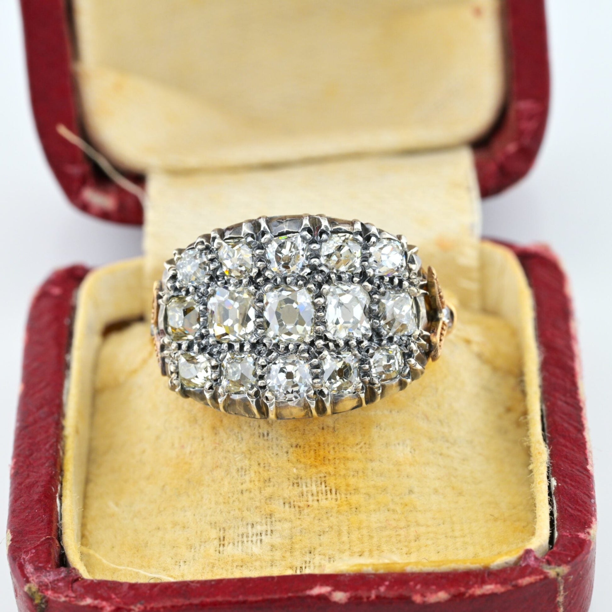 Regency Antique 3ct Old Mine Cut Diamond Three Row Cluster Ring, Circa 1835