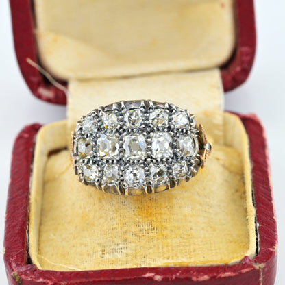 Regency Antique 3ct Old Mine Cut Diamond Three Row Cluster Ring, Circa 1835