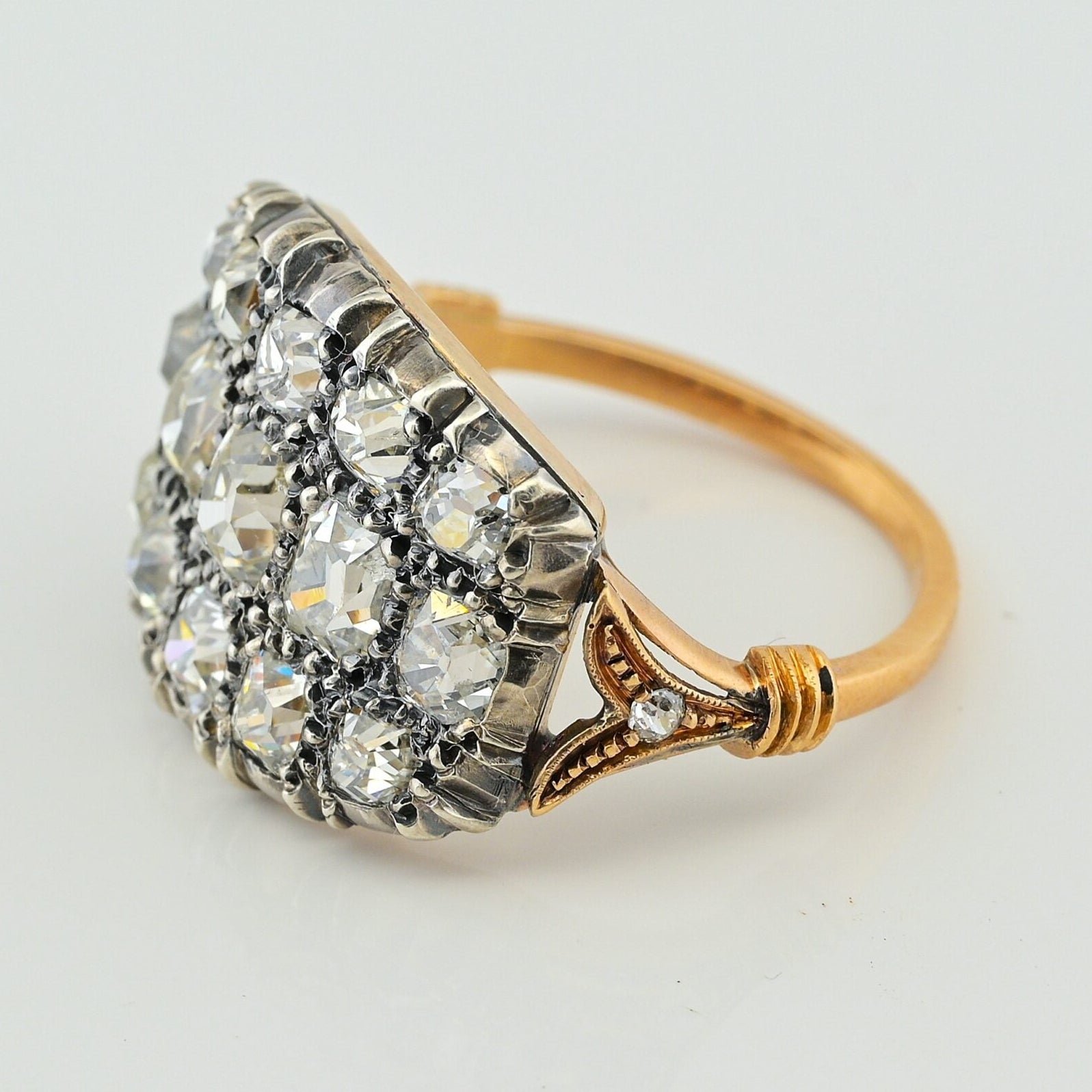 Regency Antique 3ct Old Mine Cut Diamond Three Row Cluster Ring, Circa 1835
