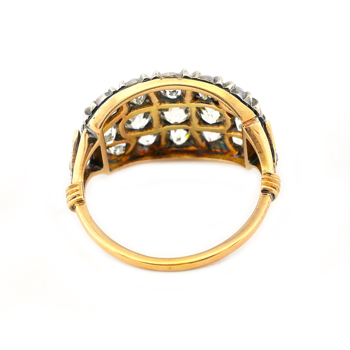 Regency Antique 3ct Old Mine Cut Diamond Three Row Cluster Ring, Circa 1835