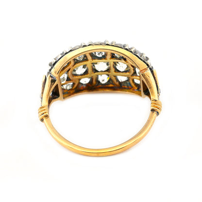 Regency Antique 3ct Old Mine Cut Diamond Three Row Cluster Ring, Circa 1835