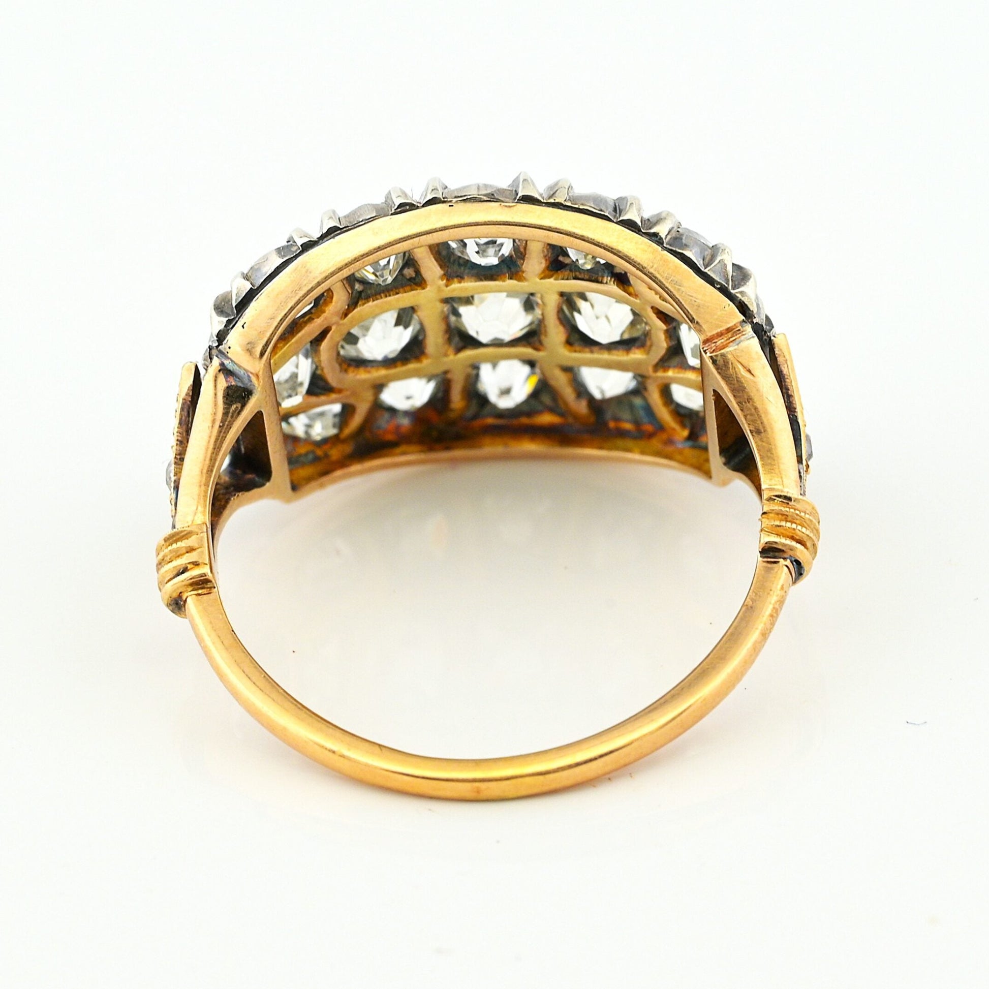 Regency Antique 3ct Old Mine Cut Diamond Three Row Cluster Ring, Circa 1835