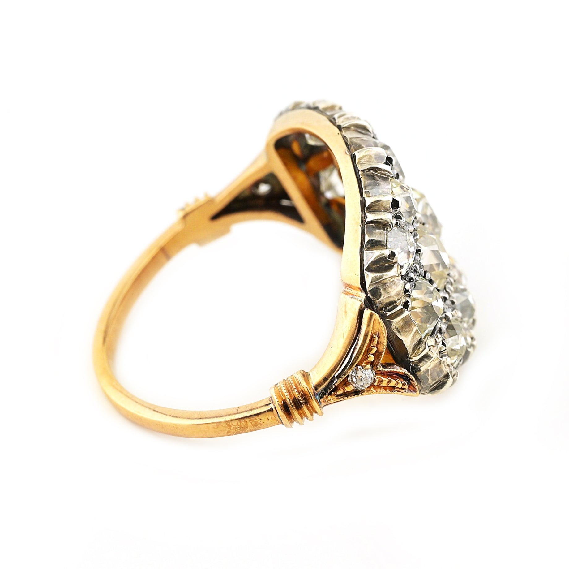 Regency Antique 3ct Old Mine Cut Diamond Three Row Cluster Ring, Circa 1835
