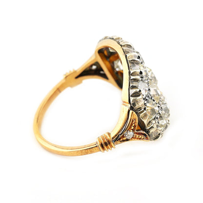 Regency Antique 3ct Old Mine Cut Diamond Three Row Cluster Ring, Circa 1835