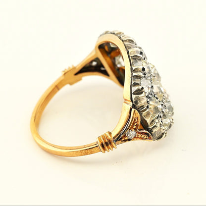 Regency Antique 3ct Old Mine Cut Diamond Three Row Cluster Ring, Circa 1835