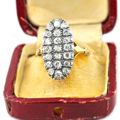 Victorian Antique 2.10ct Old Cut Diamond Oval Cluster Panel Ring