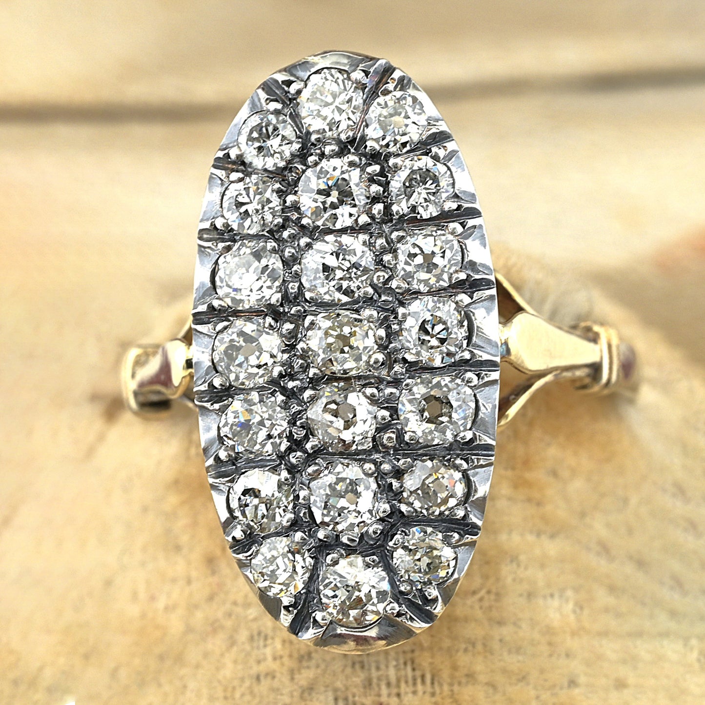 Victorian Antique 2.10ct Old Cut Diamond Oval Cluster Panel Ring