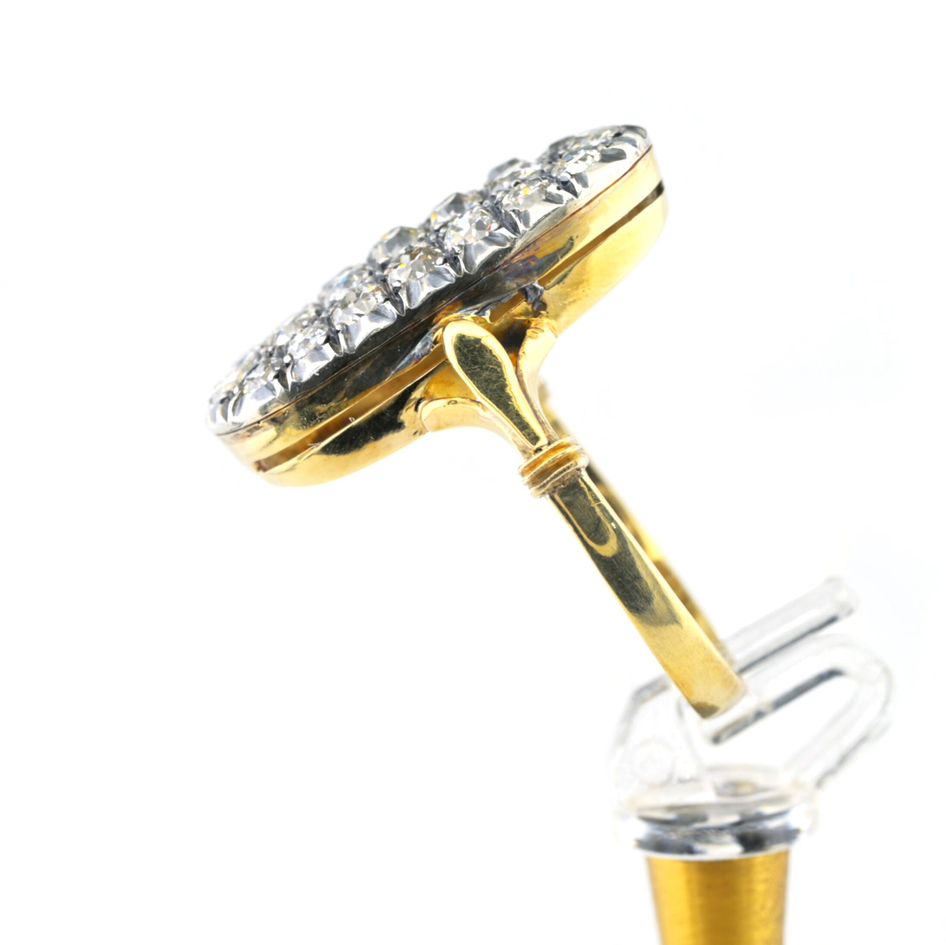 Victorian Antique 2.10ct Old Cut Diamond Oval Cluster Panel Ring