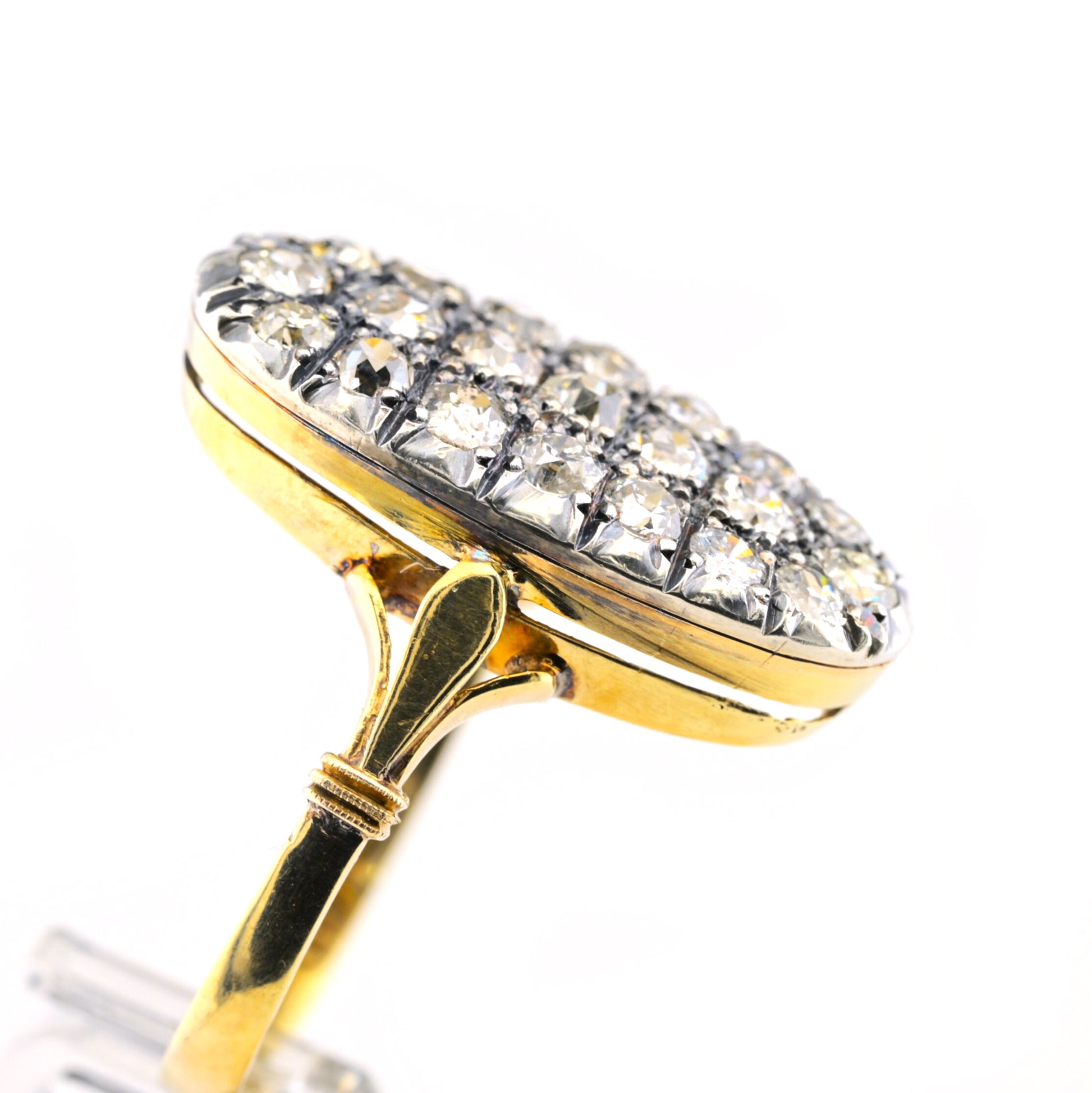 Victorian Antique 2.10ct Old Cut Diamond Oval Cluster Panel Ring