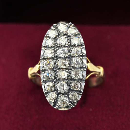 Victorian Antique 2.10ct Old Cut Diamond Oval Cluster Panel Ring