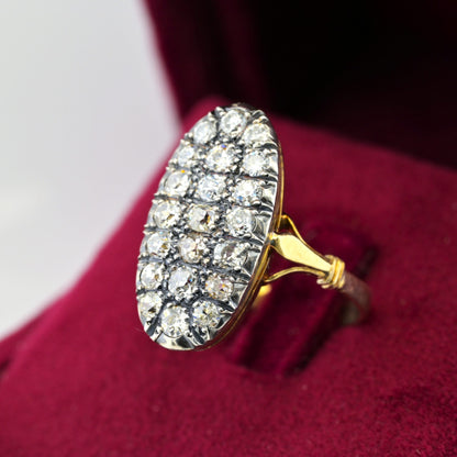 Victorian Antique 2.10ct Old Cut Diamond Oval Cluster Panel Ring