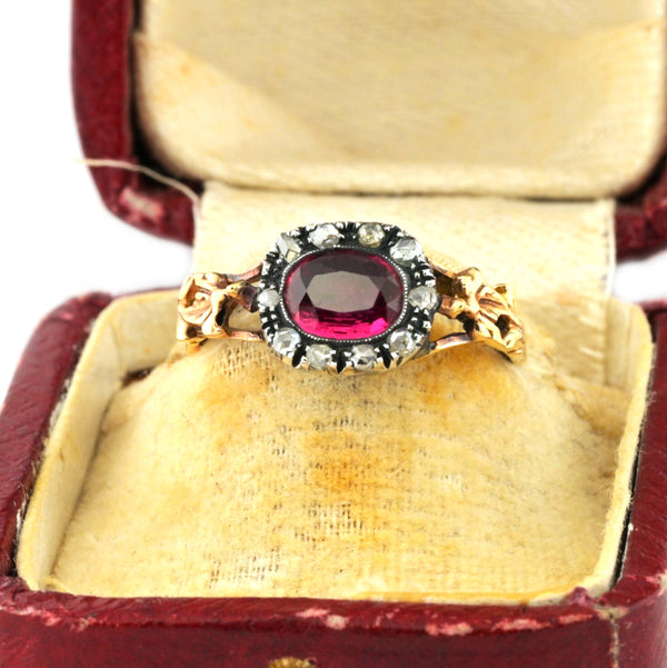 Georgian Antique Ruby and Diamond Cluster Engagement Ring
