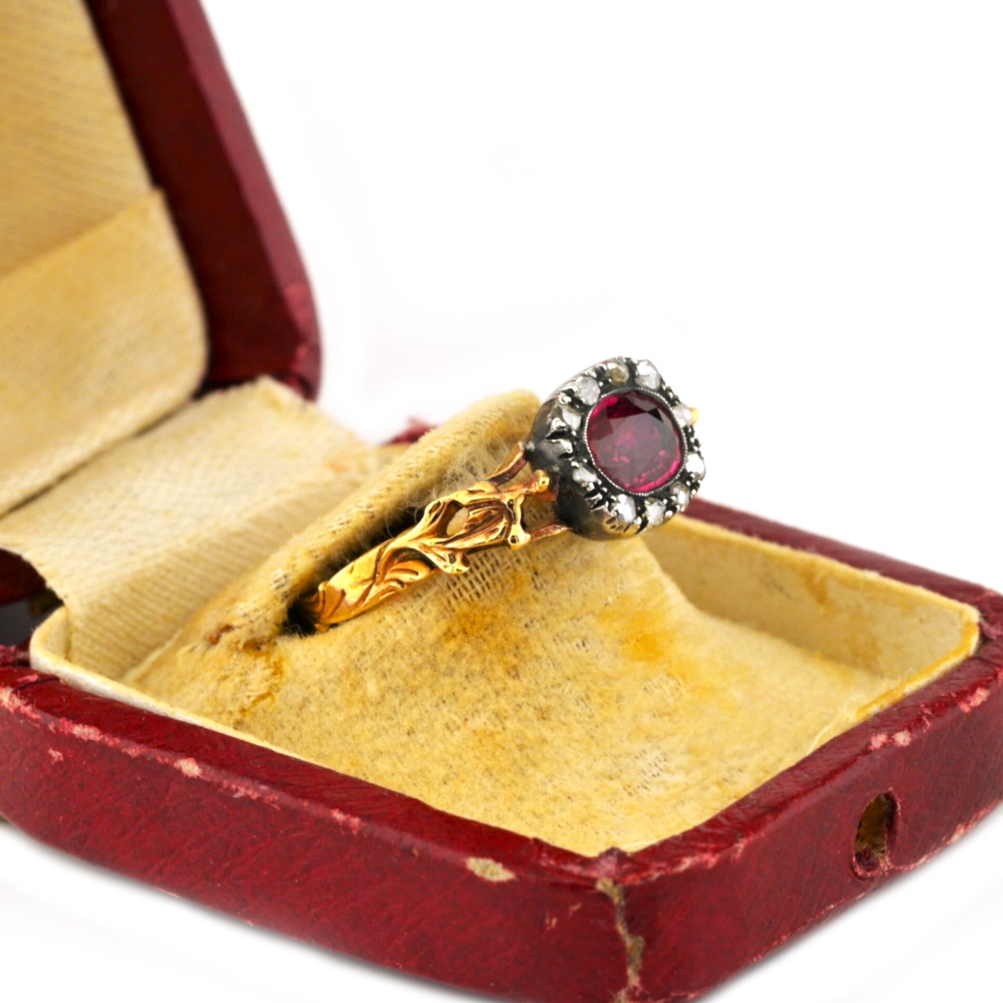 Georgian Antique Ruby and Diamond Cluster Engagement Ring
