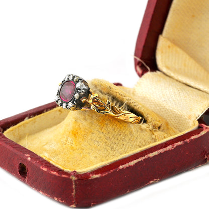 Georgian Antique Ruby and Diamond Cluster Engagement Ring