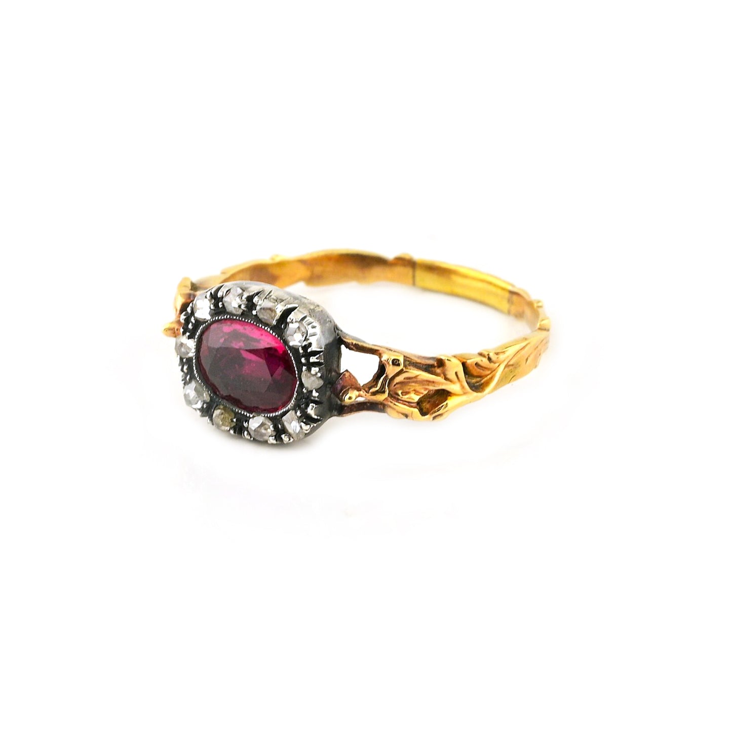 Georgian Antique Ruby and Diamond Cluster Engagement Ring