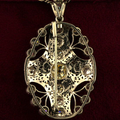 Edwardian Antique 8ct Old Mine Cut Diamond Pendant come Brooch in Platinum