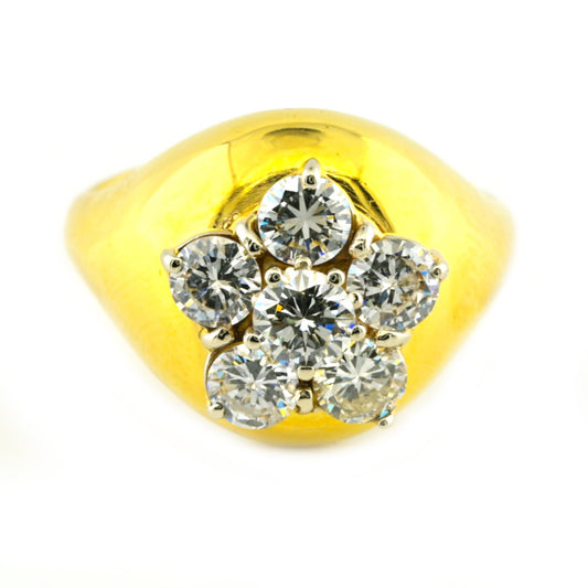 Vintage Italian 1.80ct Diamond Daisy Cluster Signet Ring