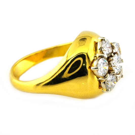 Vintage Italian 1.80ct Diamond Daisy Cluster Signet Ring