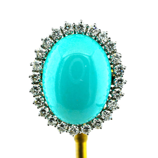 Vintage Natural Persian Turquoise and Diamond Cluster Cocktail Ring