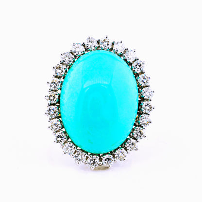 Vintage Natural Persian Turquoise and Diamond Cluster Cocktail Ring