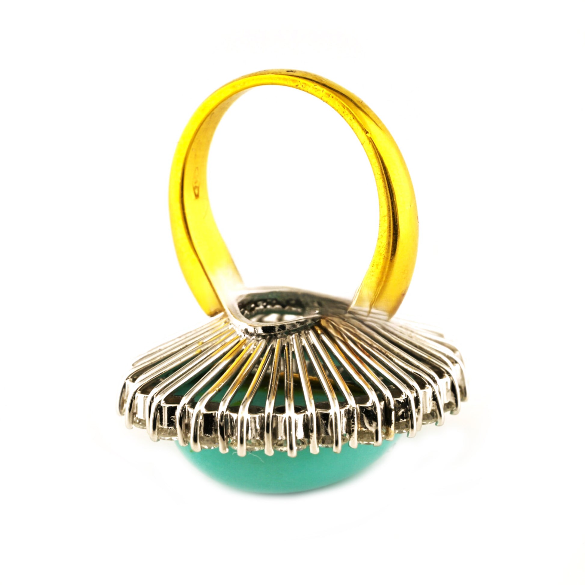 Vintage Natural Persian Turquoise and Diamond Cluster Cocktail Ring