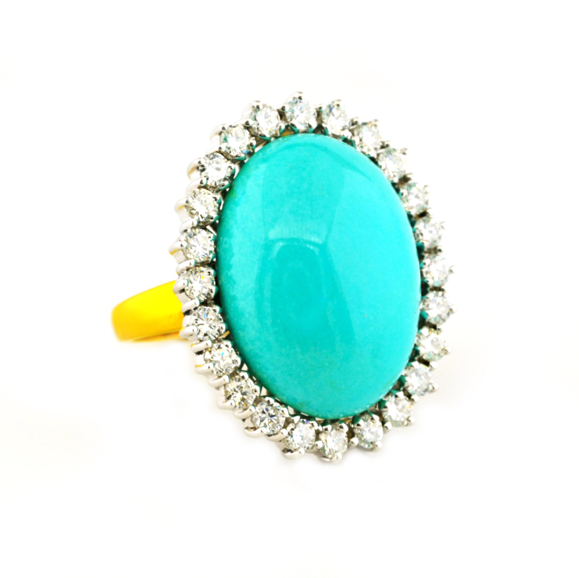 Vintage Natural Persian Turquoise and Diamond Cluster Cocktail Ring
