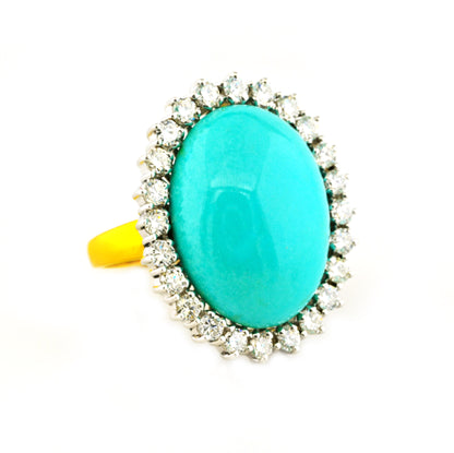 Vintage Natural Persian Turquoise and Diamond Cluster Cocktail Ring