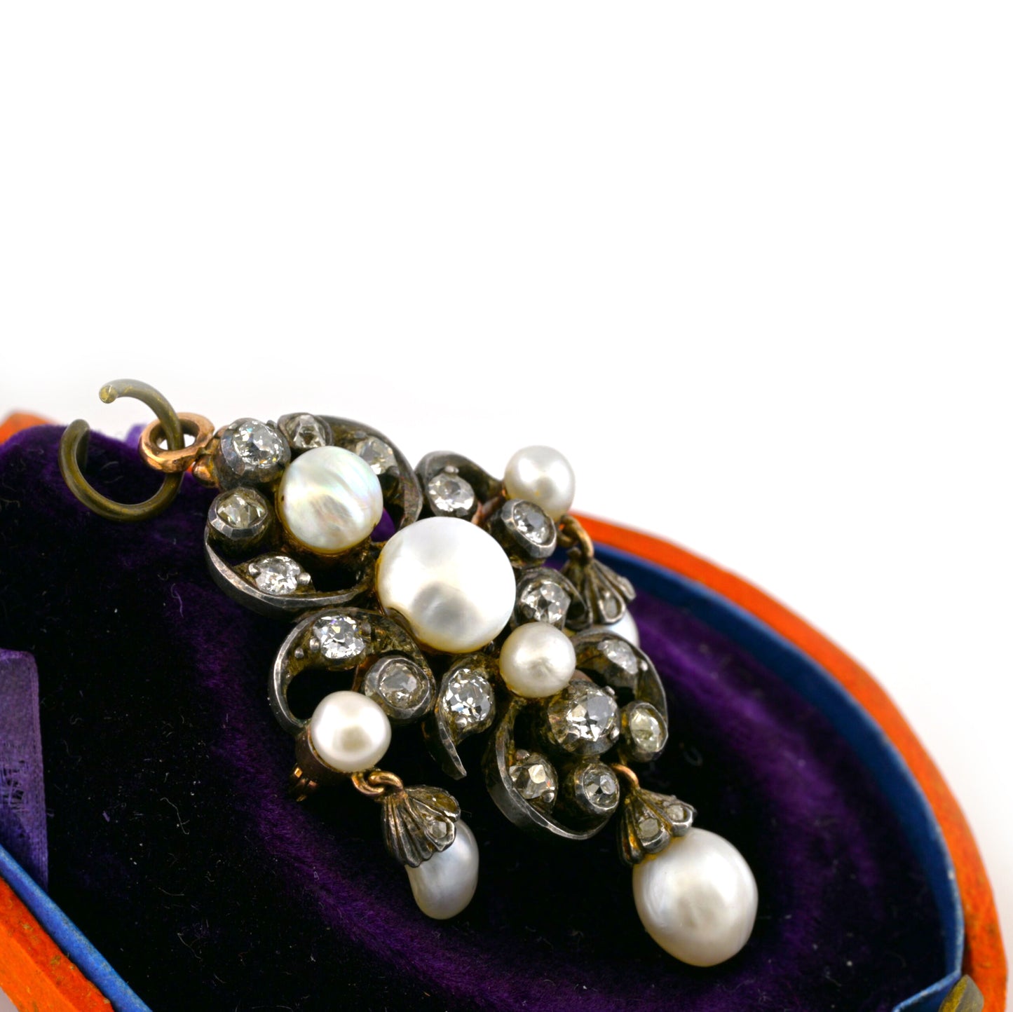 Victorian Antique Natural Pearl and Old Cut Diamond Pendant come Brooch, Circa 1860