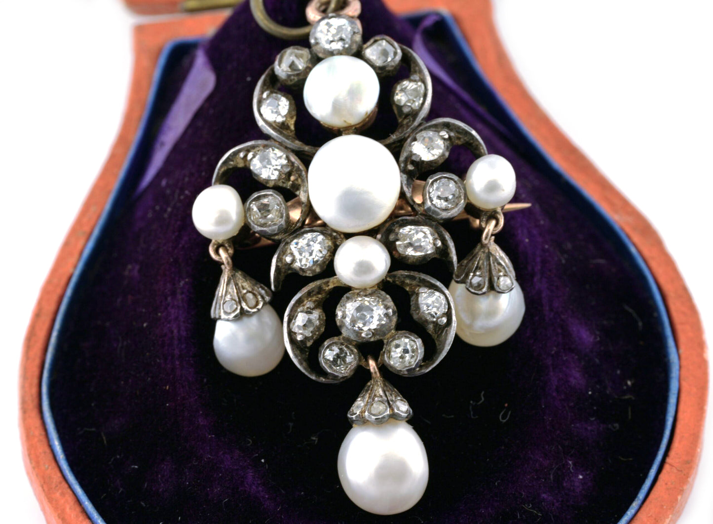 Victorian Antique Natural Pearl and Old Cut Diamond Pendant come Brooch, Circa 1860