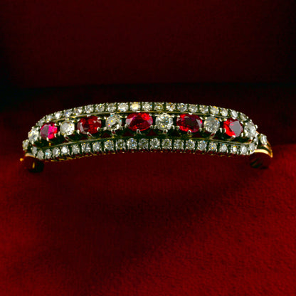 Victorian Antique  3.80ct Ruby and 4.60ct Old Cut Diamond Bangle Bracelet