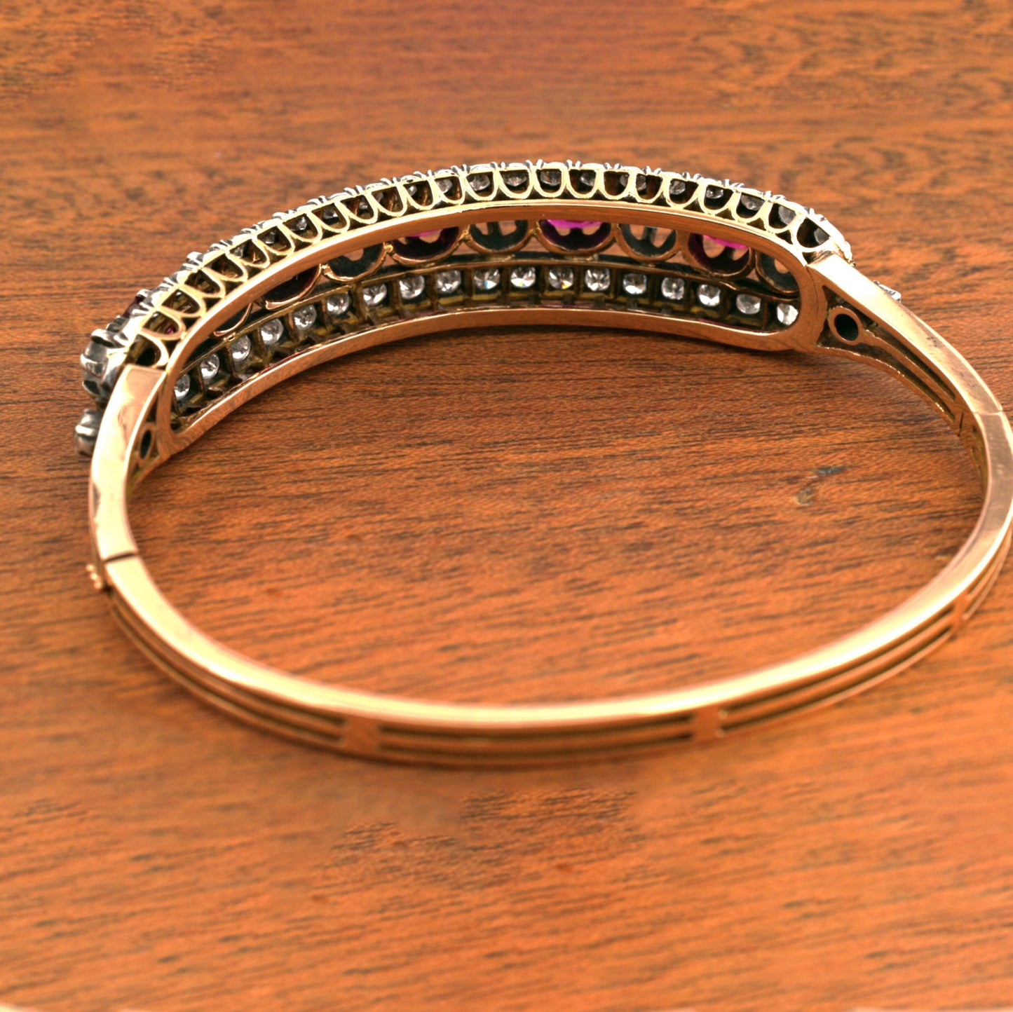 Victorian Antique  3.80ct Ruby and 4.60ct Old Cut Diamond Bangle Bracelet