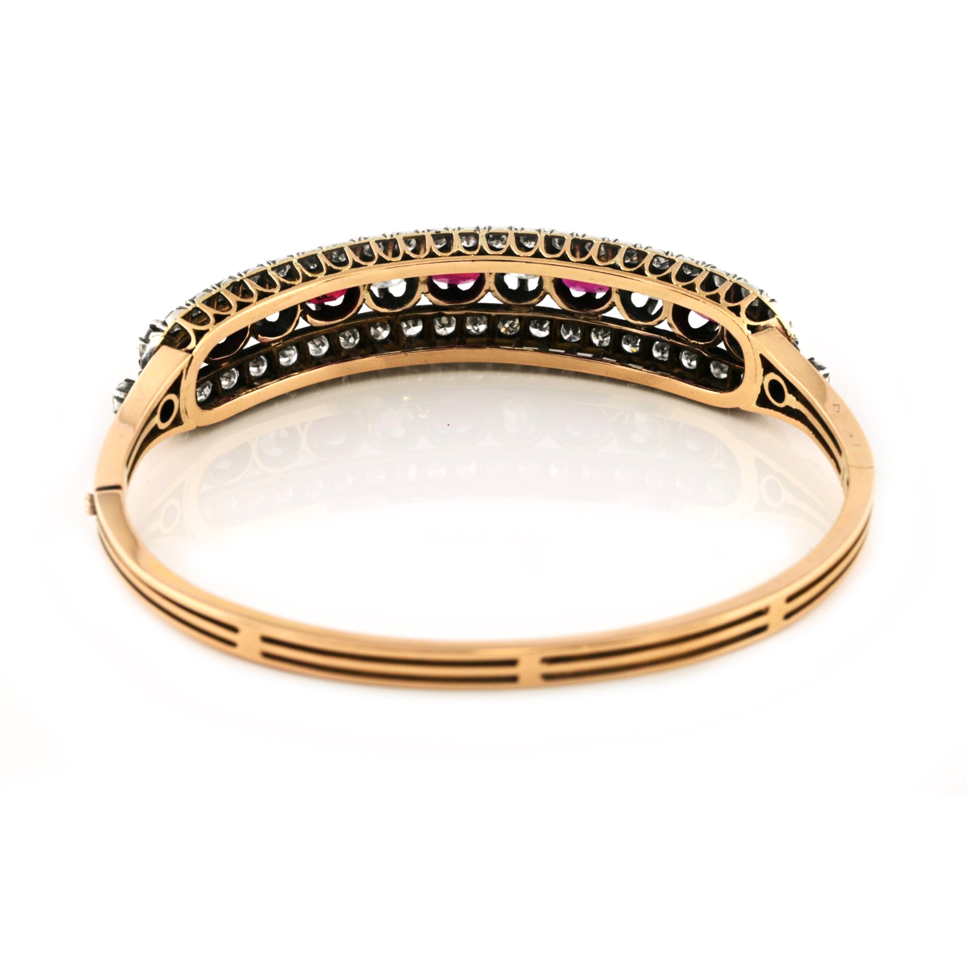 Victorian Antique  3.80ct Ruby and 4.60ct Old Cut Diamond Bangle Bracelet