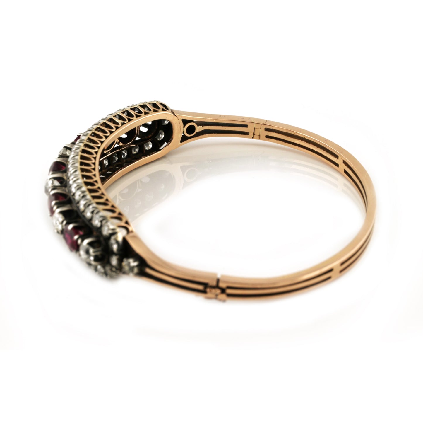 Victorian Antique  3.80ct Ruby and 4.60ct Old Cut Diamond Bangle Bracelet