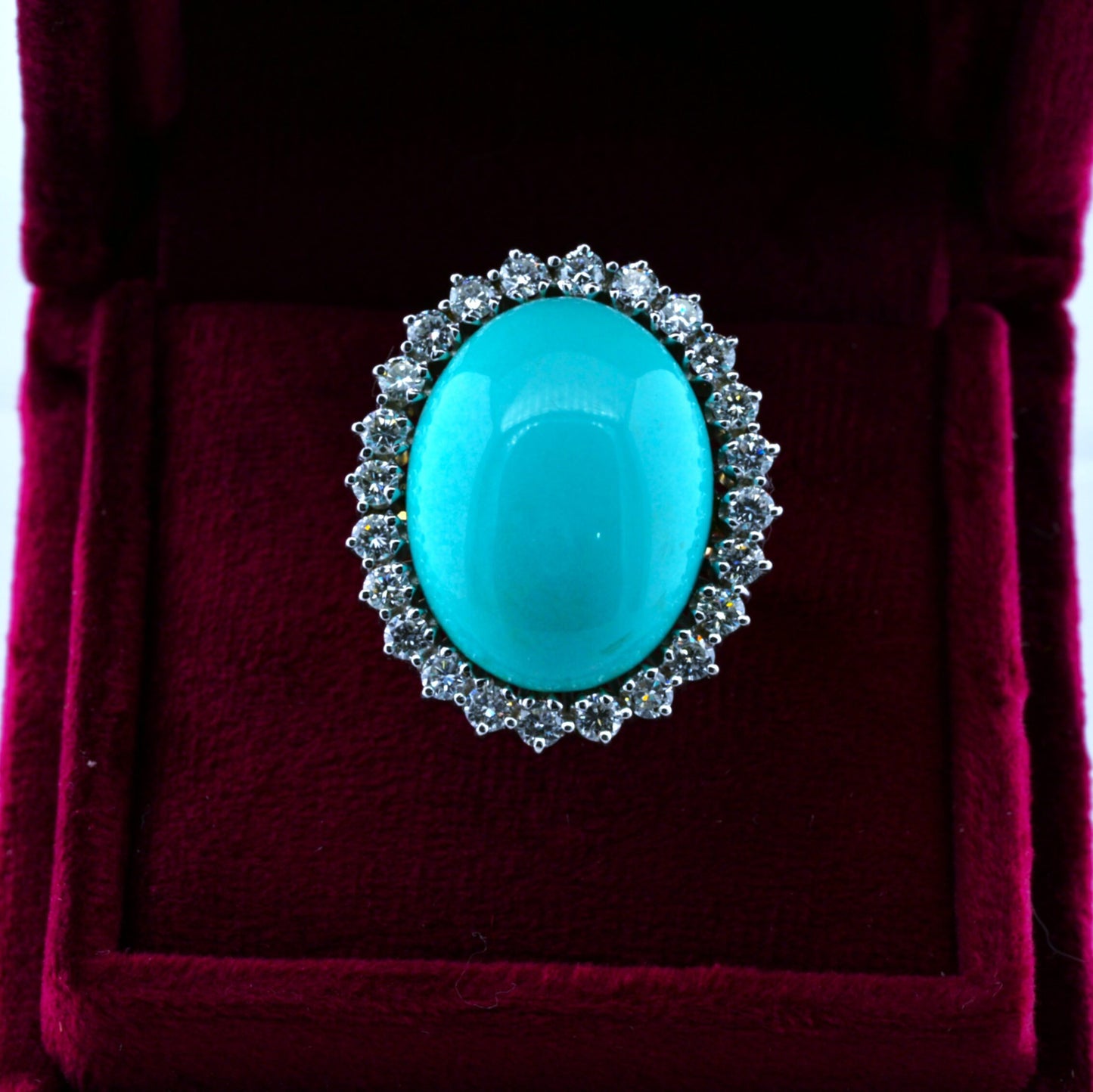 Vintage Natural Persian Turquoise and Diamond Cluster Cocktail Ring
